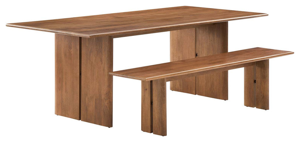 Amistad 86" Wood Dining Table and Bench 2 Piece Set - Walnut