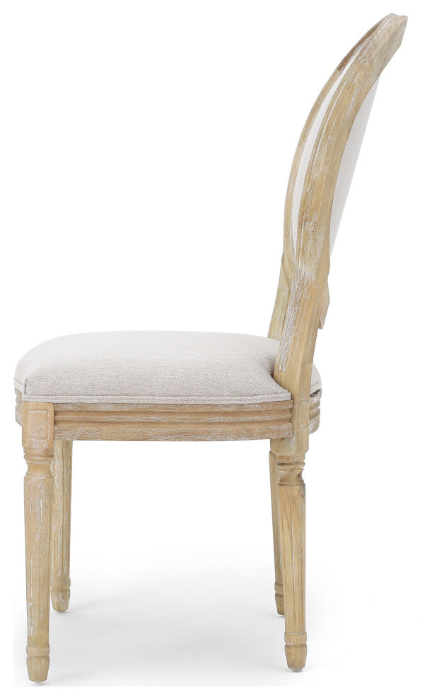 GDF Studio Phinnaeus French Country Fabric Dining Chairs (Set of 2), Griege/Natural