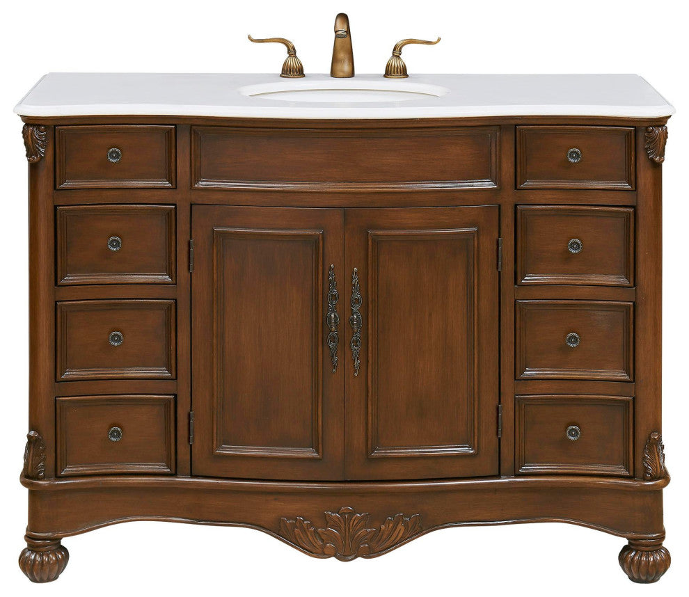48" Single Bathroom Vanity, Teak Color With ivory white engineered marble, 48