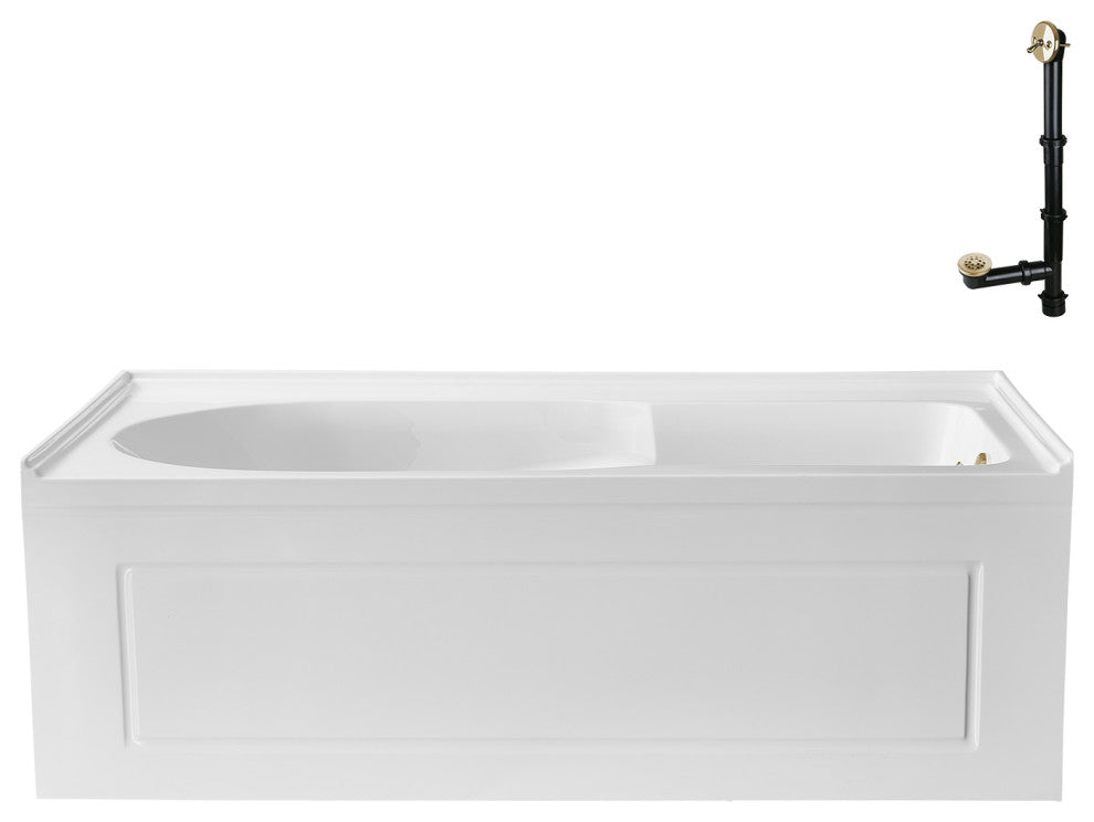GA-309-20-PBR 60"x32" Acrylic Alcove Bathtub, Polished Brass Drain