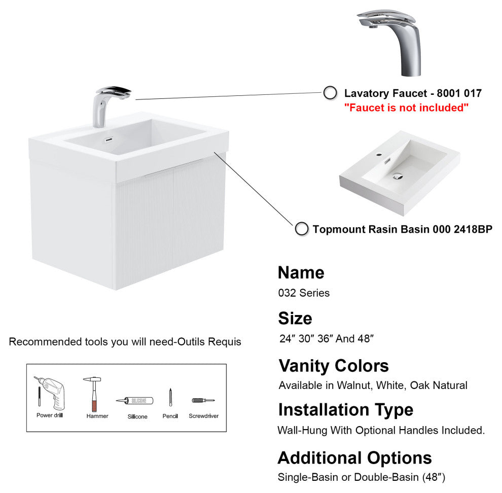 Pershing 24" Single Vanity Set, White, Resin Basin