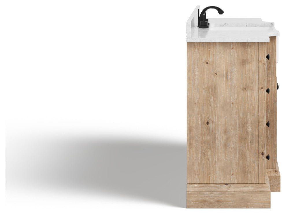 Fermo Bath Vanity, Weathered Fir, 60", Marble Top, Single Sink, Freestanding
