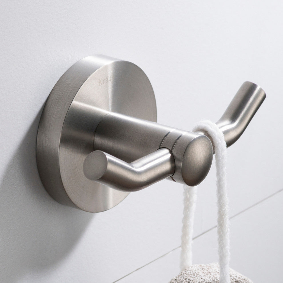 Elie Bathroom Robe and Towel Double Hook, Nickel