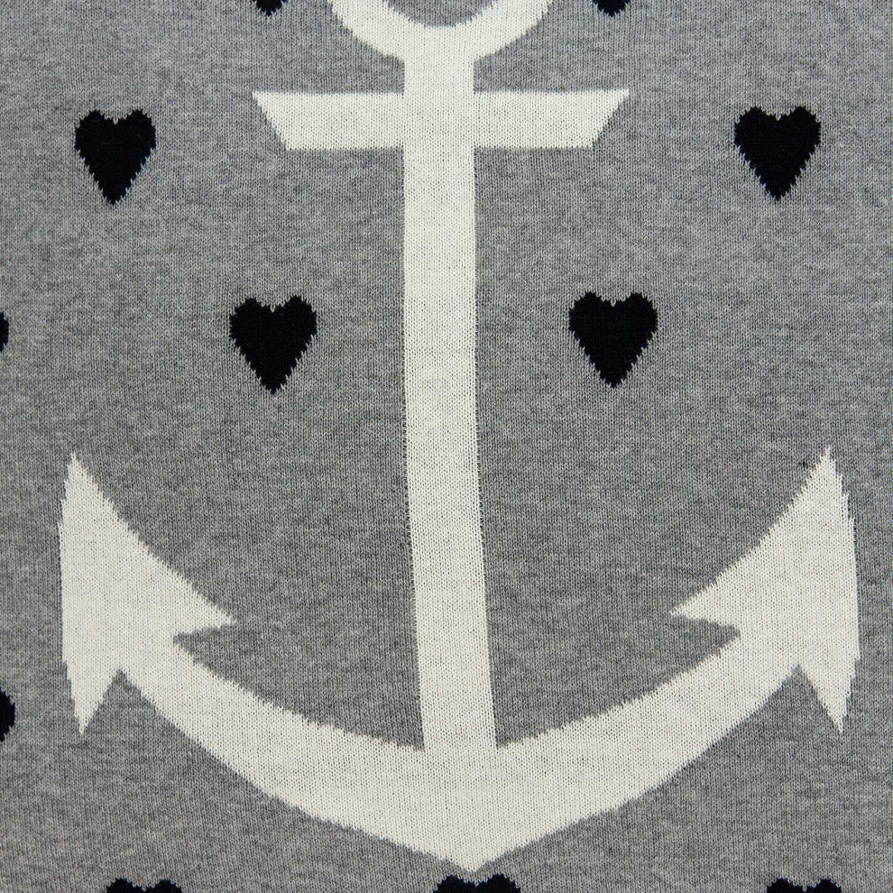 HomeRoots Grey White and Black Nautical Anchor Pillow Cover