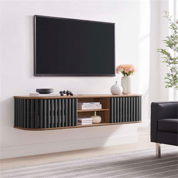 Modway Fortitude Wall-Mounted Wood TV Stand for TVs up to 70" in Walnut/Black