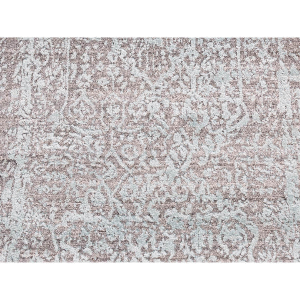 Green Wool and Silk Hand Knotted Broken Persian Design Runner Rug 2'6" x 5'8"