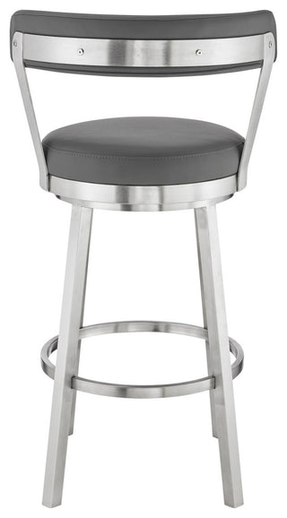 26" Chic Grey Faux Leather with Stainless Steel Finish Swivel Bar Stool