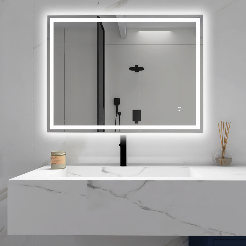 Rectangular Frameless Wall-Mount Anti-Fog LED Light Bathroom Vanity Mirror, 24x3