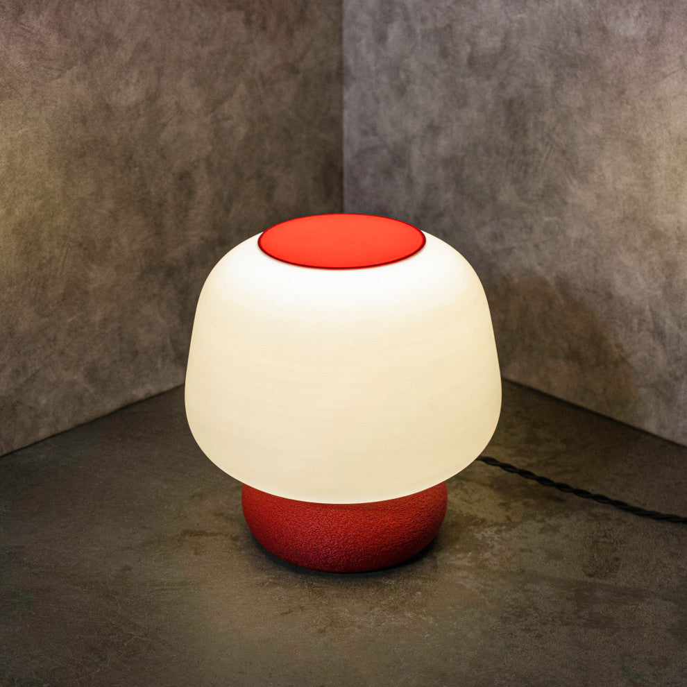 Mushroom 10" Plant-Based PLA Dimmable LED Table Lamp, White/Red