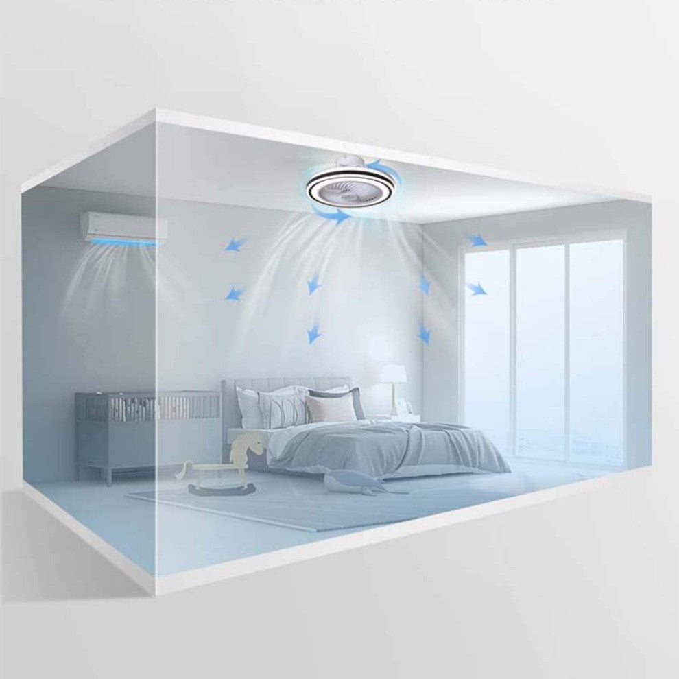 20" Modern Black and White Invisible Blade Ceiling Fan and Light