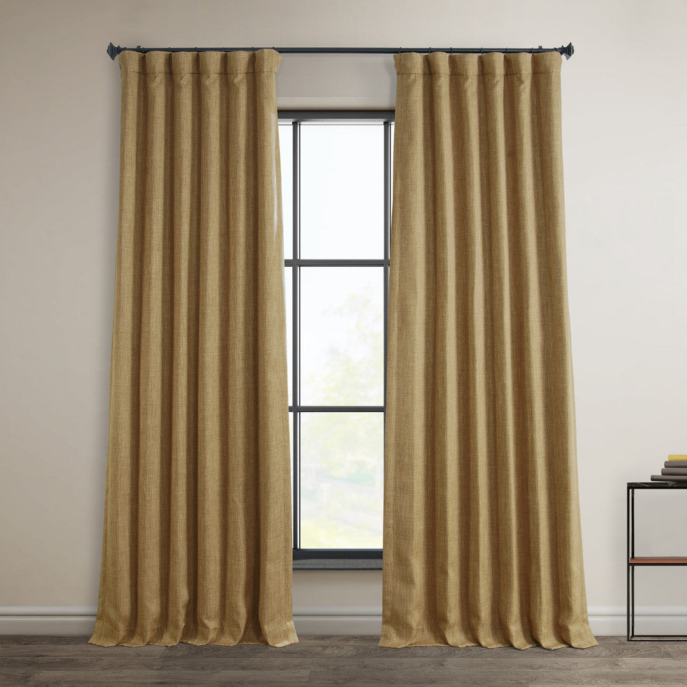 Faux Linen Darkening Curtain Single Panel, Butterscotch, 50"x108"