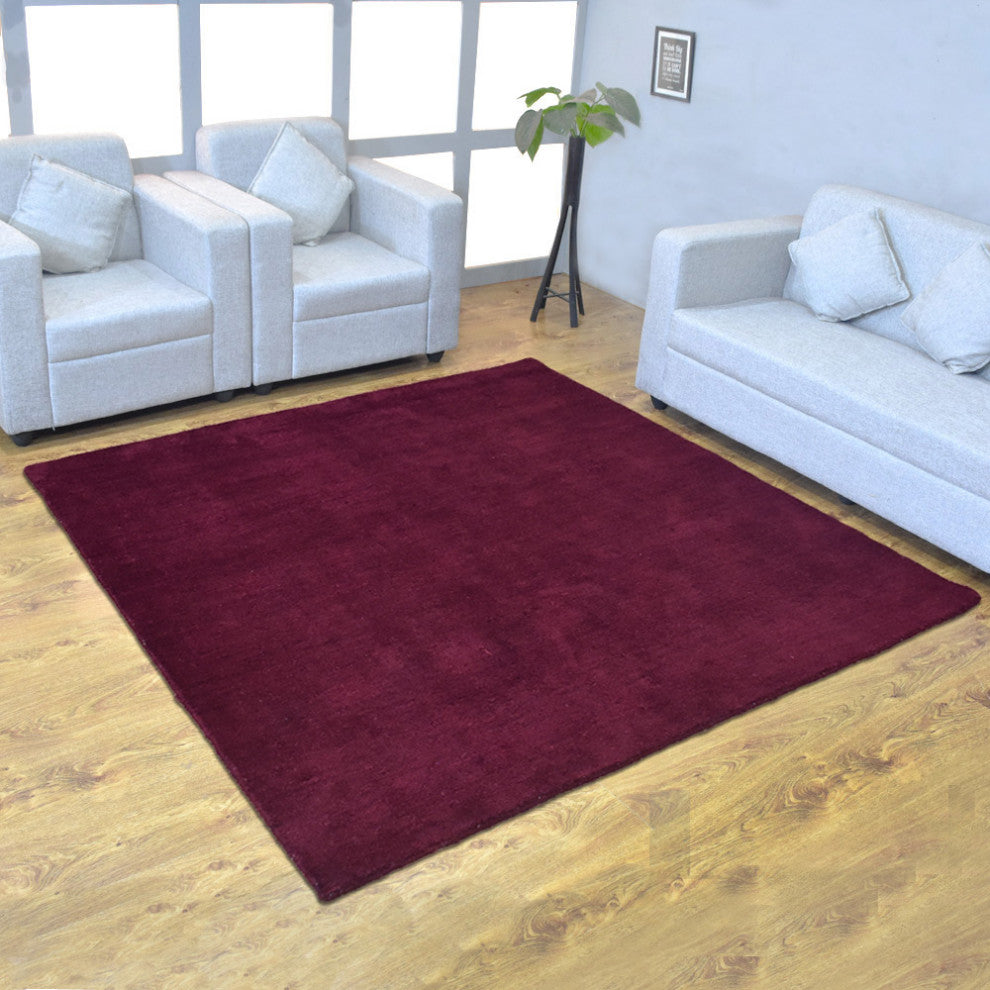 Hand Knotted Loom Silk Mix Area Rug Solid Dark Red, [Square] 10'x10'