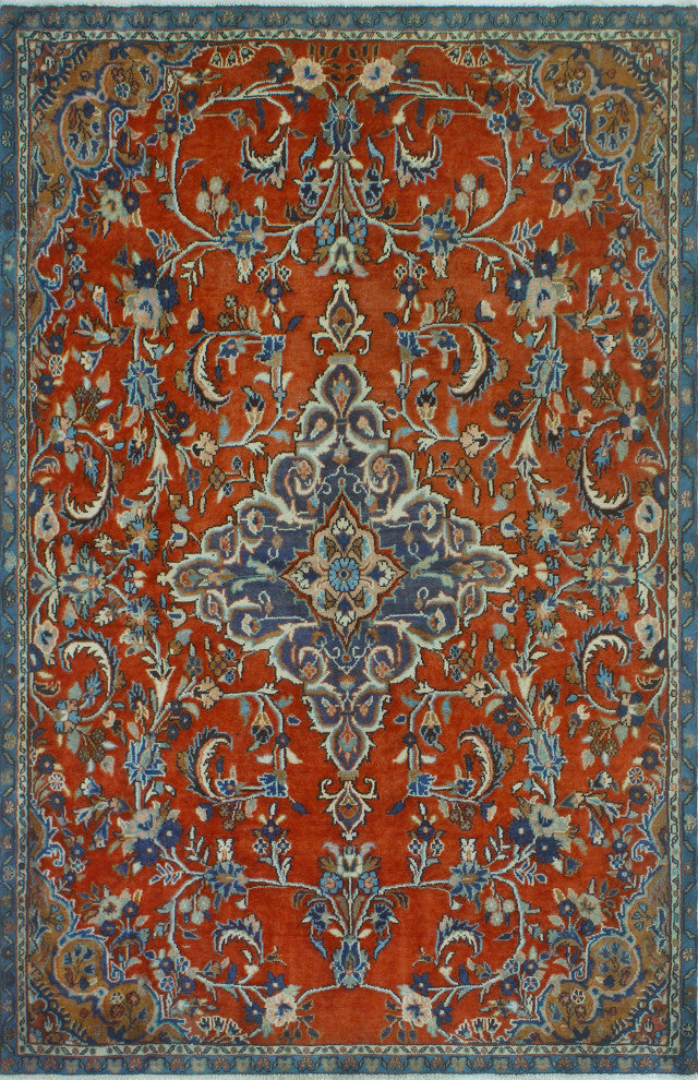 Fine Vintage Distressed Adom Rust/Blue Rug, 5'4x7'9