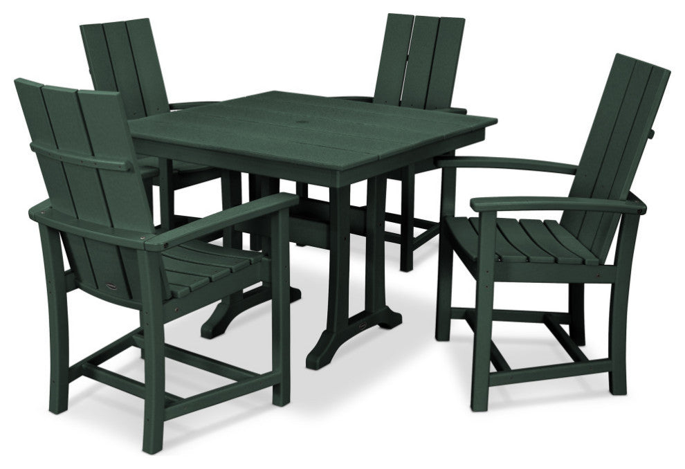 POLYWOOD Modern Adirondack 5-Piece Farmhouse Dining Set, Green