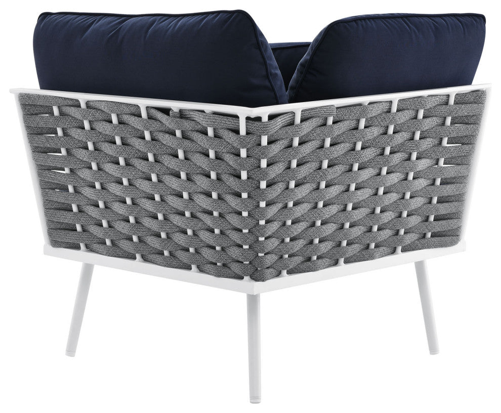 Outdoor Patio Aluminum Outdoor Patio Aluminum Small Sectional Sofa, White Navy