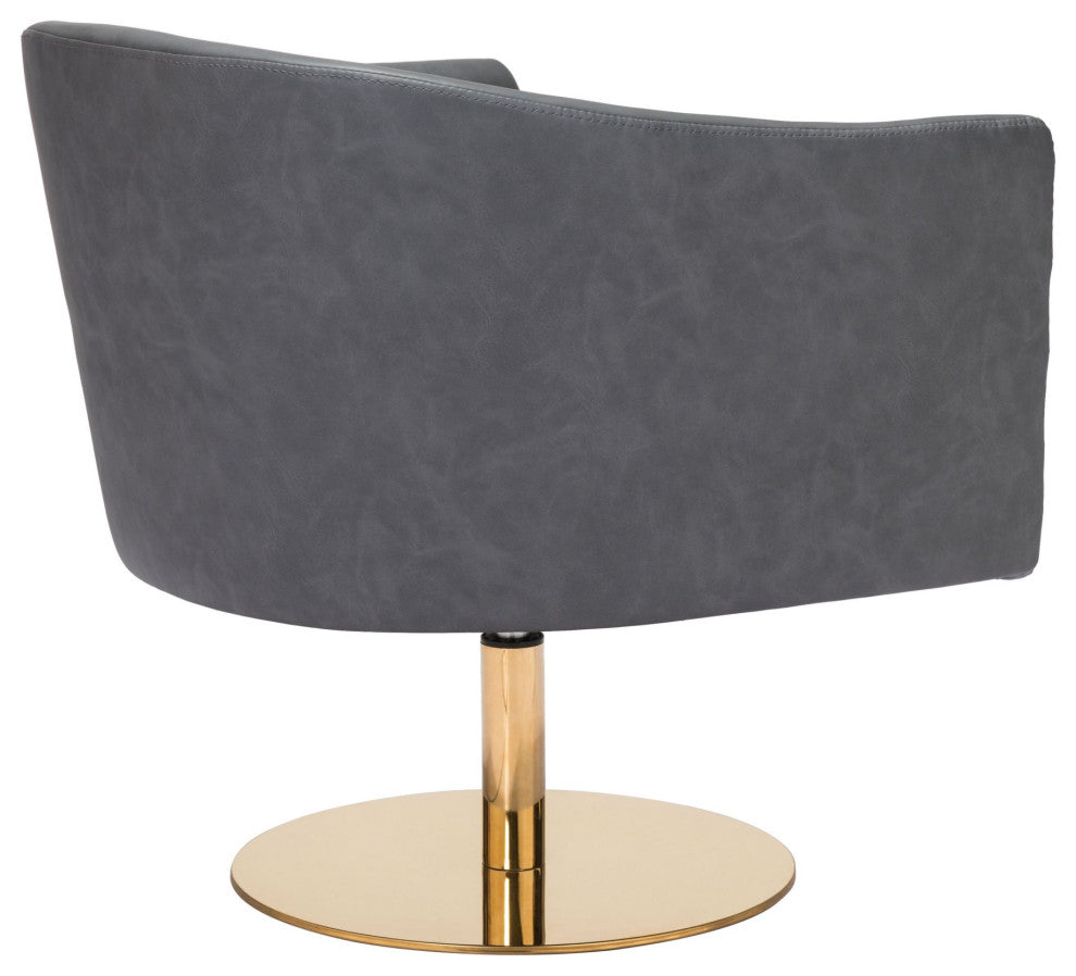 Accent Chair, Faux Vinyl Leather, Steel, Gray, Gold, Lounge Hospitality