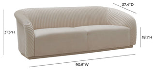 TOV Furniture Yara Pleated Beige Velvet Sofa