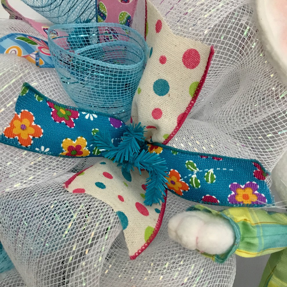 Plush Easter Bunny With Dangling Legs Handmade Deco Mesh