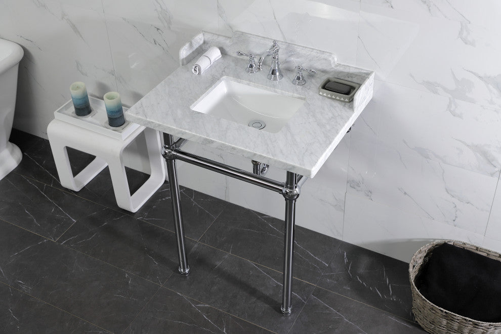 Kingston Brass LMS30MBSQ1 30" Carrara Marble Console Sink, Legs