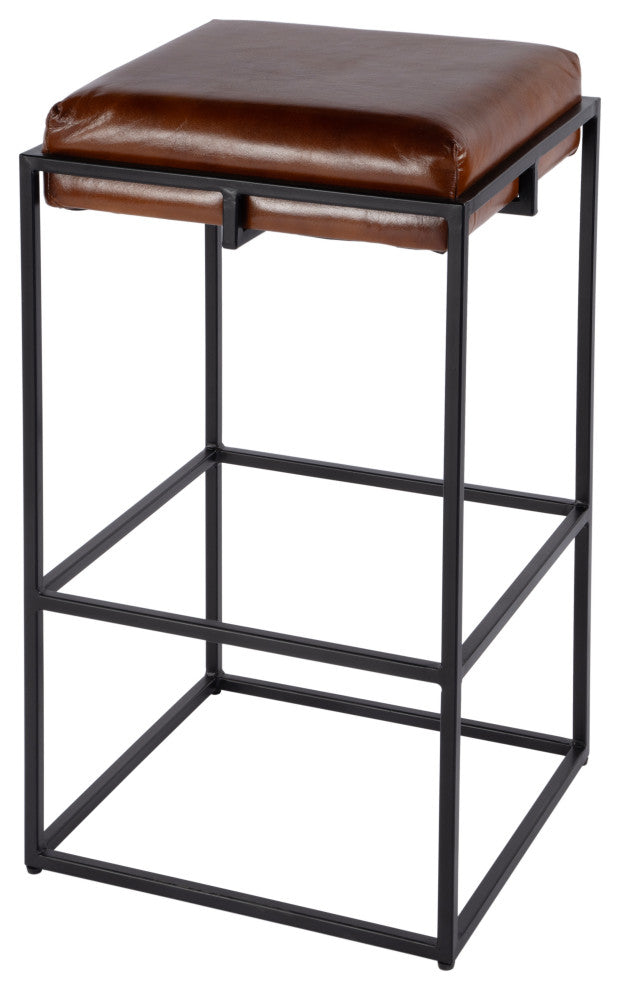 Eldridge 31" Seat Height Leather, Iron Backless Bar Height Stool, Footrest