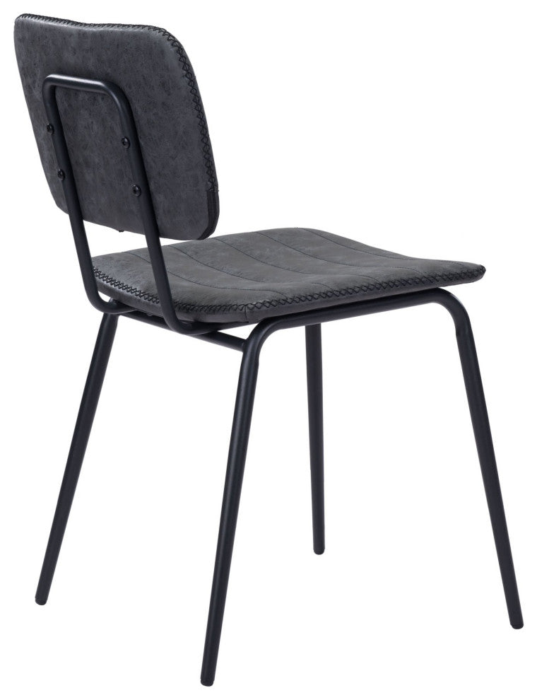 Dining Chair, Set of 2, Faux Vinyl Leather, Steel, Vintage Black, Cafe Bistro