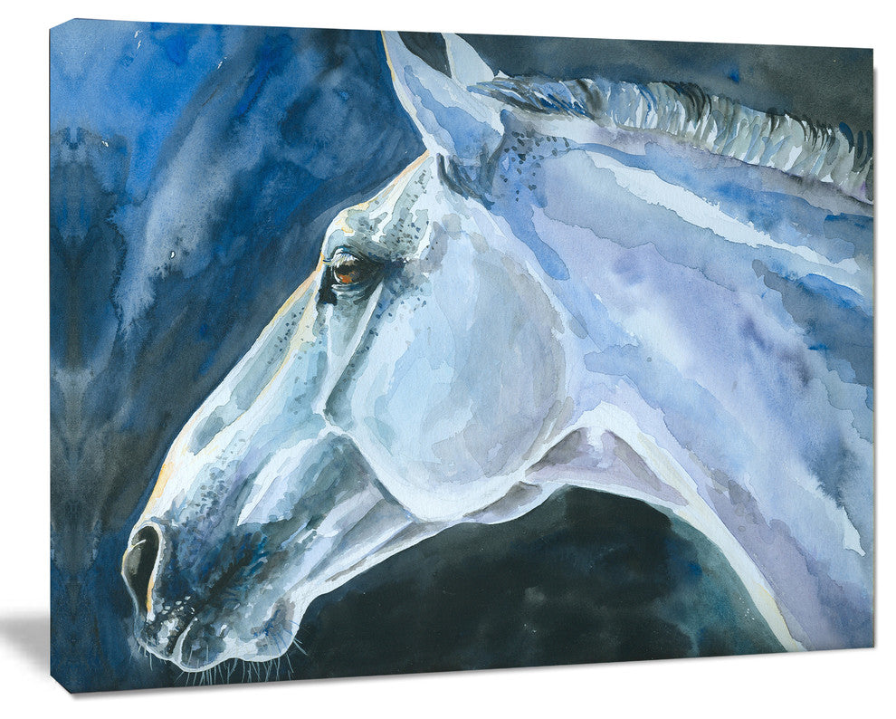 Gray Horse Watercolor, Abstract Canvas Art Print, 20"x12"