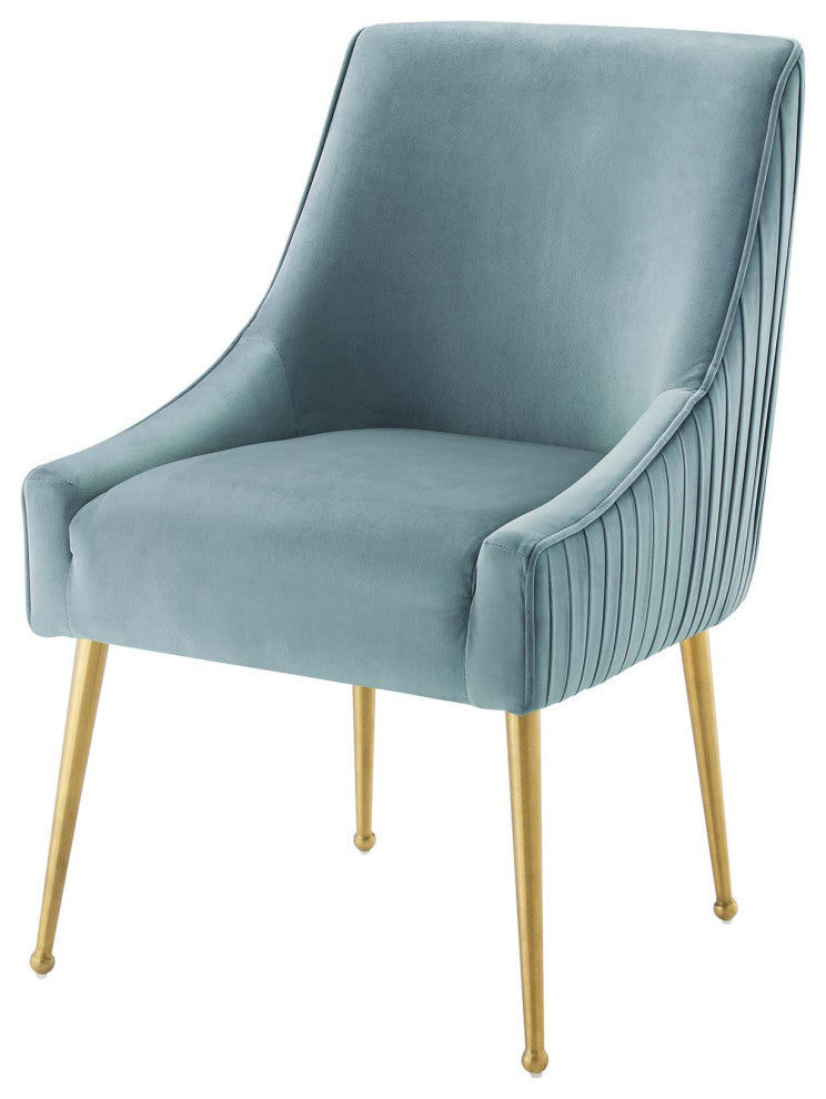 Side Dining Chair, Set of 2, Velvet, Metal, Blue, Modern, Cafe Bistro Restaurant