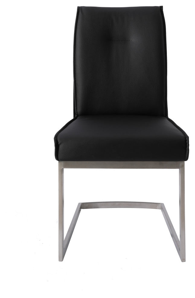 Dining Chair With Pu Seat and Brushed Stainless Steel Leg, Set of 2, Black