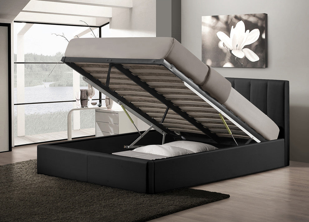 Templemore Black Leather Contemporary Queen-Size Bed