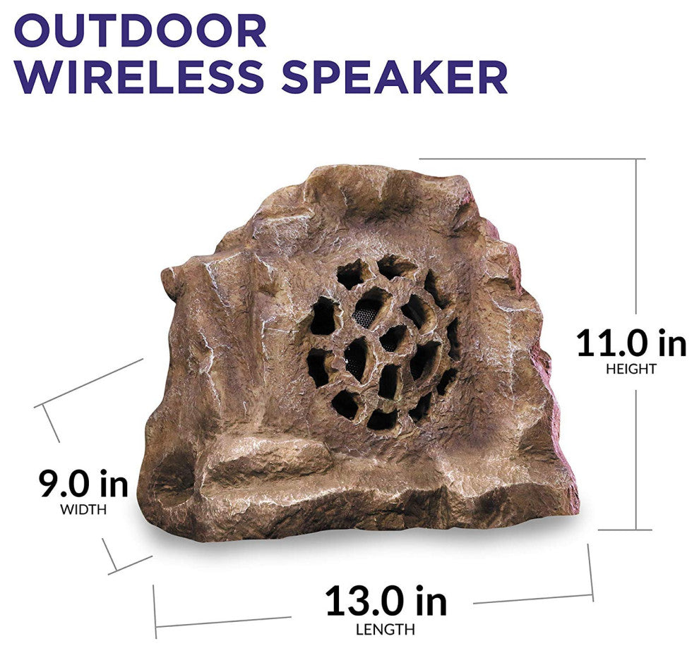 Solar-Powered Outdoor Waterproof Bluetooth Rock Speaker, Brown