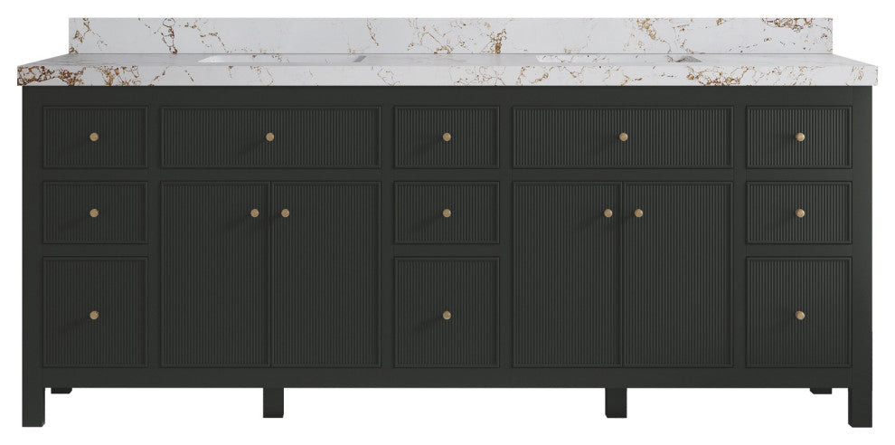 Sonoma 84" Double Sink Bath Vanity in Black Top, 2" Viola Gold