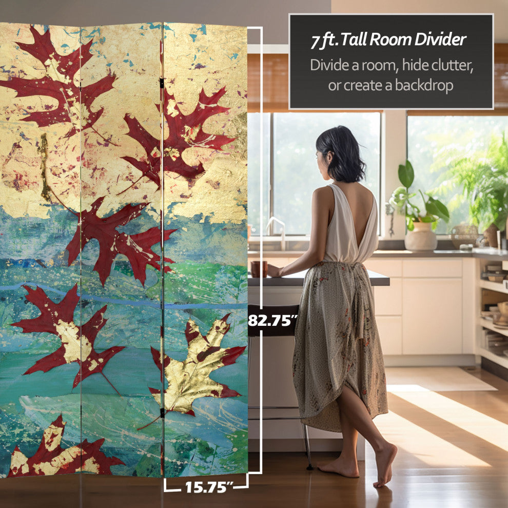 7' Tall Double Sided Autumn Leaves Canvas Room Divider