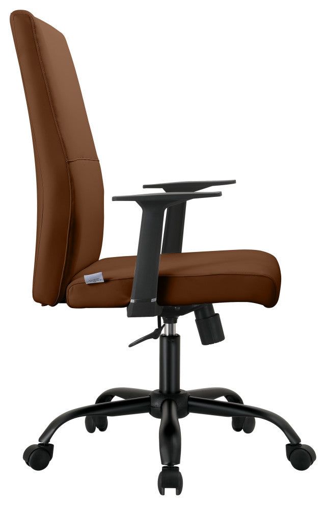 LeisureMod Evander Leather Office Chair With Adjustable Height, Dark Brown