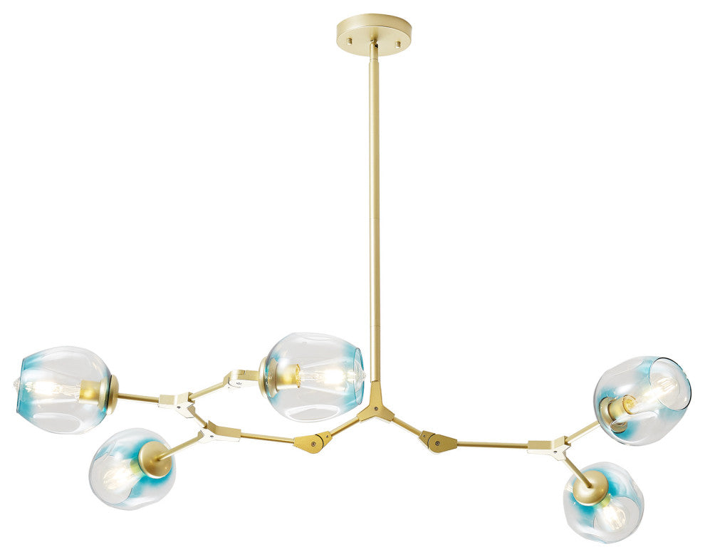 8-Light Adjustable Colorful Glass Shades Chandelier Pendant,Clear Glass Shades, Blue, 5 Light