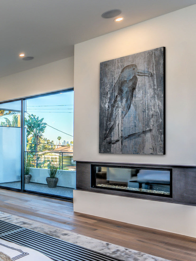"Blue Gray Bird II" Painting Print on Brushed Aluminum, 16"x24"