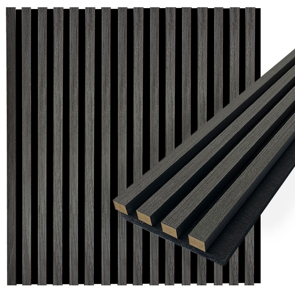 Acoustic Wood Wall Panels | Soundproof Paneling For Wall Decor, Charcoal, Pack of 6, Acoustica Slim
