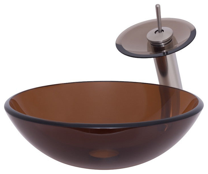 Novatto NSFC-168T001BNT TY Glass Vessel Bathroom Sink Set - Brushed Nickel