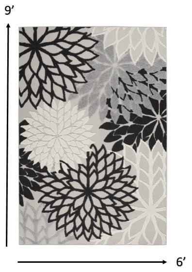 6 x 9 Black Gray White Indoor Outdoor Area Rug