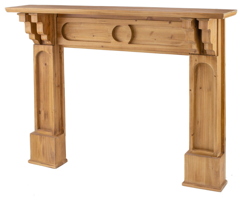 Benzara BM285042 Wall Mount Wood Shelf, Intricate Molded Design Natural Brown
