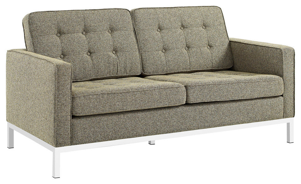 Modern Oatmeal Loft Upholstered Fabric Loveseat
