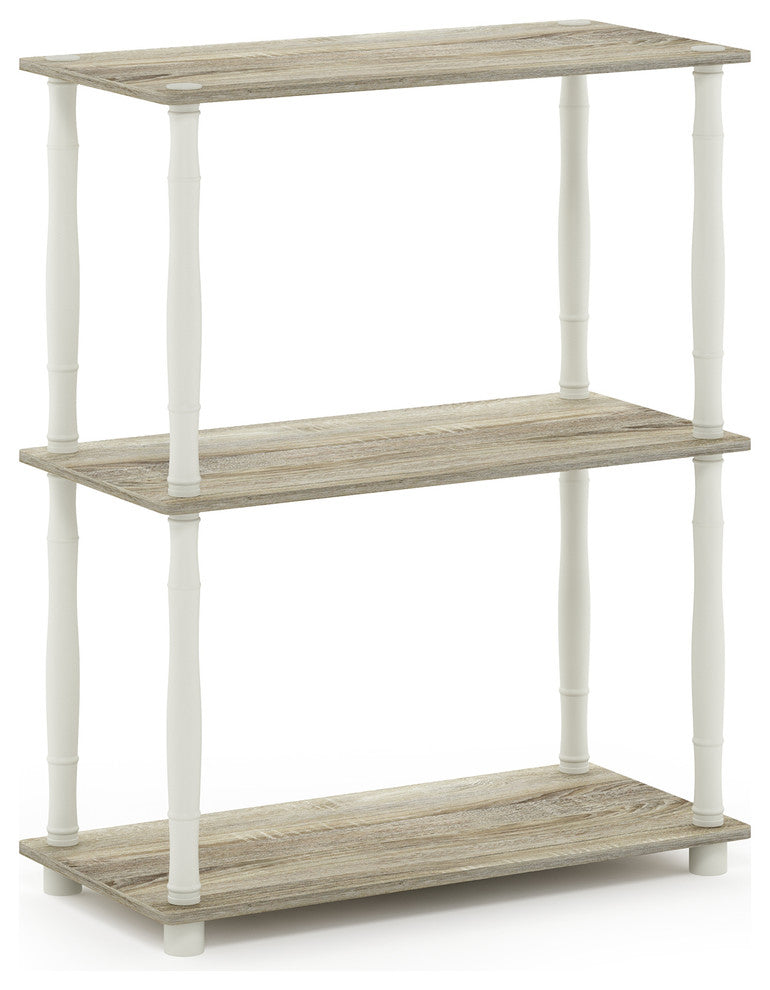 3-Tier Compact Shelf Display Rack With Classic Tube, Sonoma Oak/White