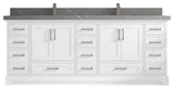 Fenway 84 Double Sink Bath Vanity in White 2" Piatra Gray