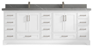 Fenway 84 Double Sink Bath Vanity in White 2" Piatra Gray