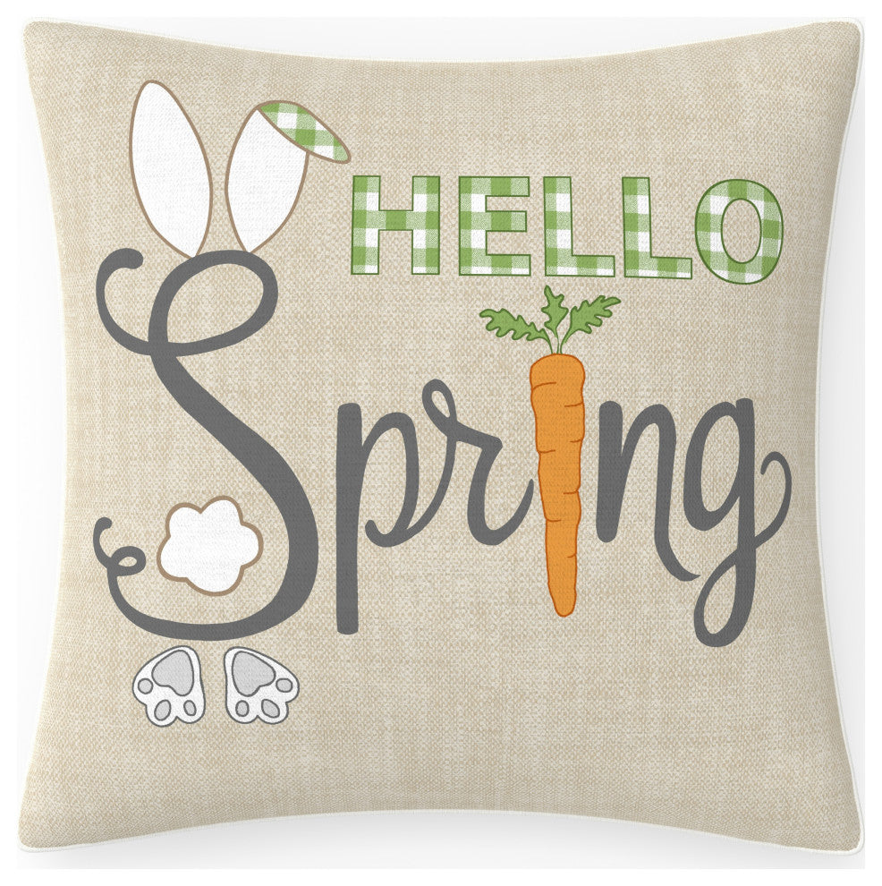 Outdoor/Indoor Easter Hello Spring Natural 18" Throw Pillow