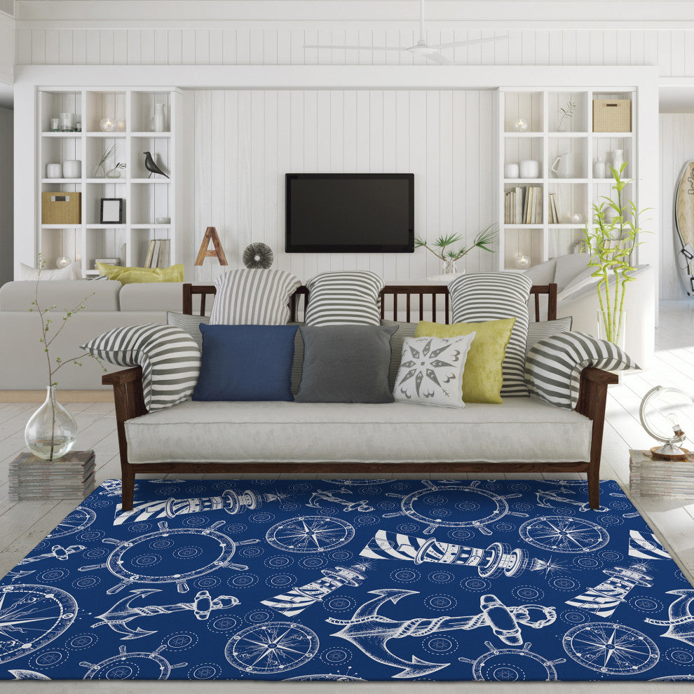 Indoor/Outdoor Harbor HA9 Navy Machine Washable 5' x 7'6" Rug