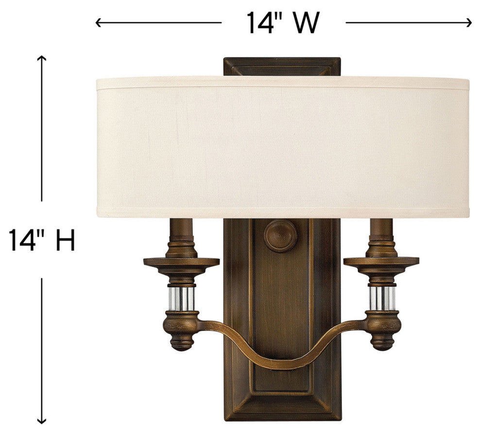 Hinkley Sussex Medium Two Light Sconce, English Bronze