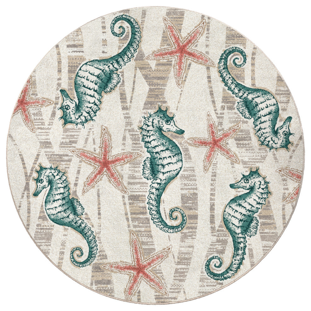 Seaweed Seahorse, Beige, 8' Round