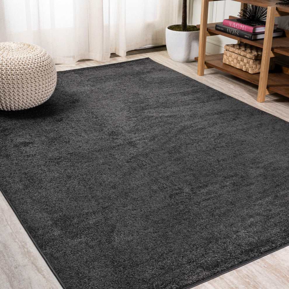 Haze Solid Low-Pile Runner Rug, Black, 9 X 12