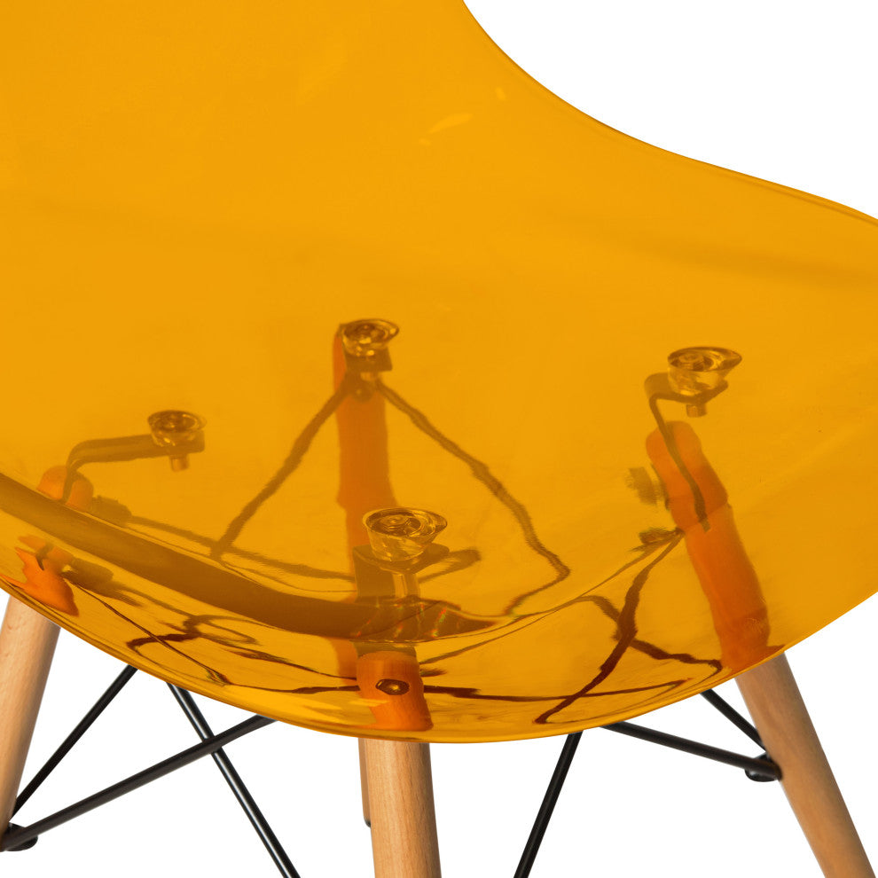 Dover Molded Dinin Side Chair, Wood Dowel Eiffel Base, Transparent Orange