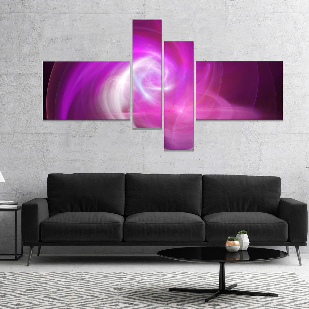 Pink Fractal Abstract Illustration, Abstract Canvas Wall Art, 60"x32", 4 panels
